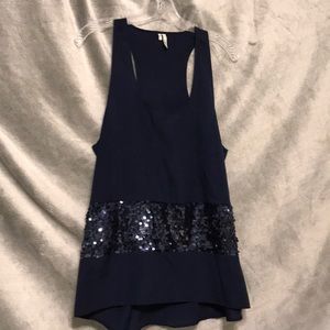 Studio Y Navy Blue tank top with a sequined stripe